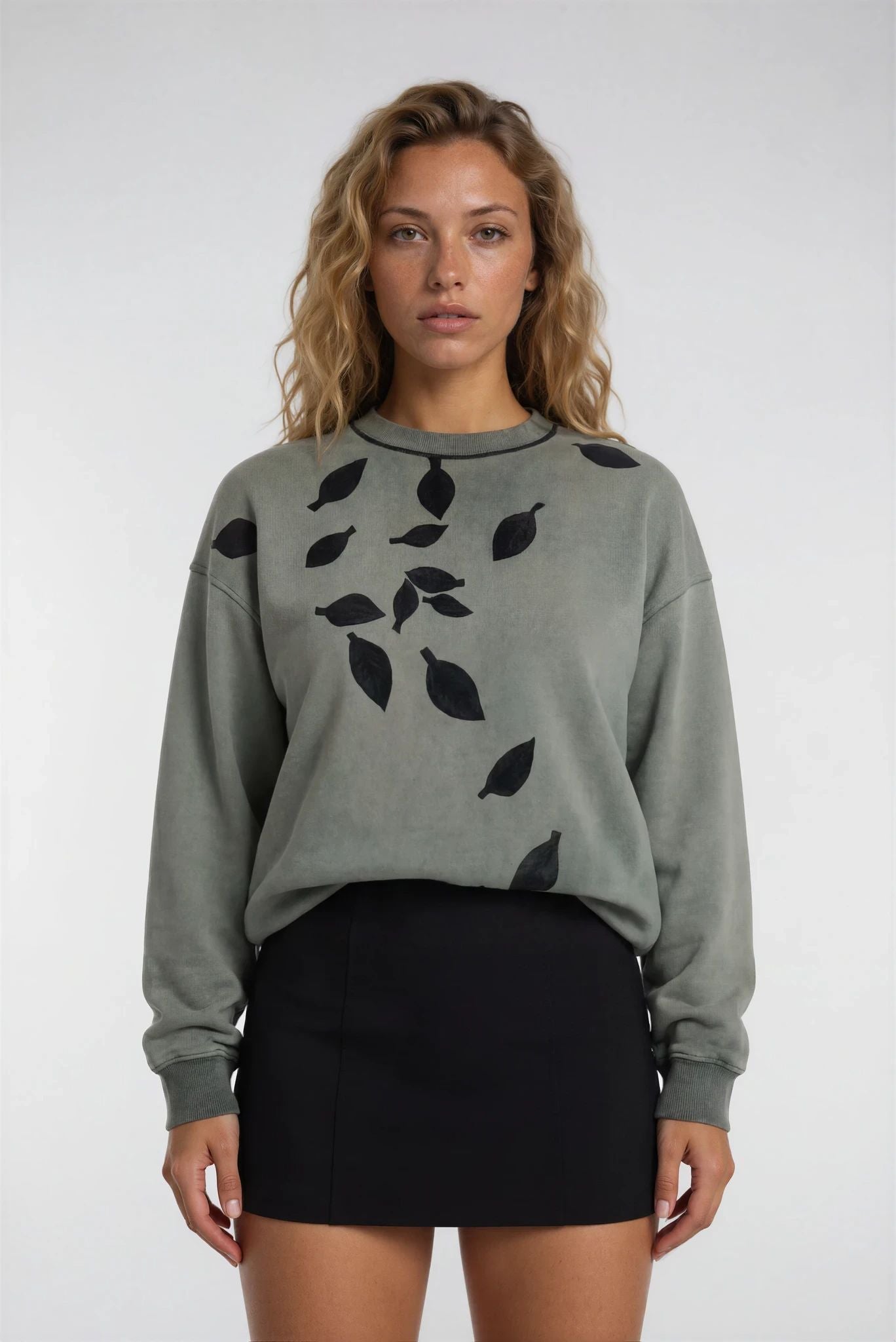 Hand-painted cotton French terry sweatshirt brushstroke detail